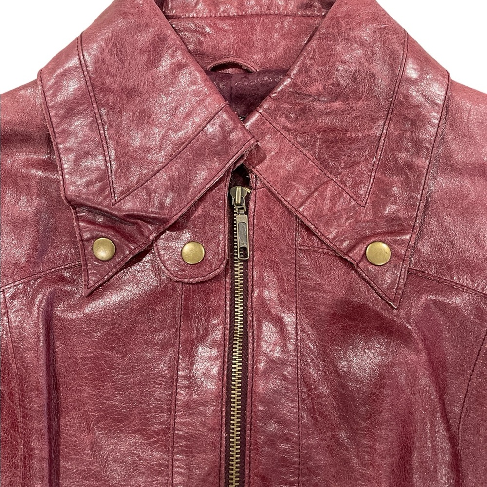 Arden B Leather Zip Front Snap Down Collar Distressed Burgundy Jacket Size L - Picture 3 of 13